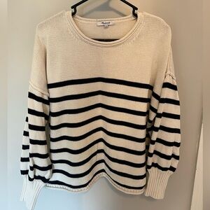 Madewell Conway Striped Cotton Sweater with Rollneck in Navy stripe.
